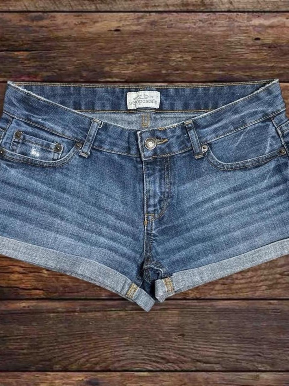 Aeropostale Medium Blue Rolled Hem Denim Shorts